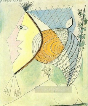 抽象的かつ装飾的 Painting - ペルソナージュ・オ・コキヤージュ Tete de femme 1936 キュビスト